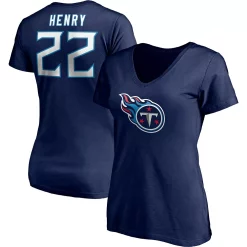 Women's Fanatics Branded Derrick Henry Navy Tennessee Titans Player Icon Name & Number V-Neck T-Shirt -Fanatics Clothing Shop 5101190 ALT