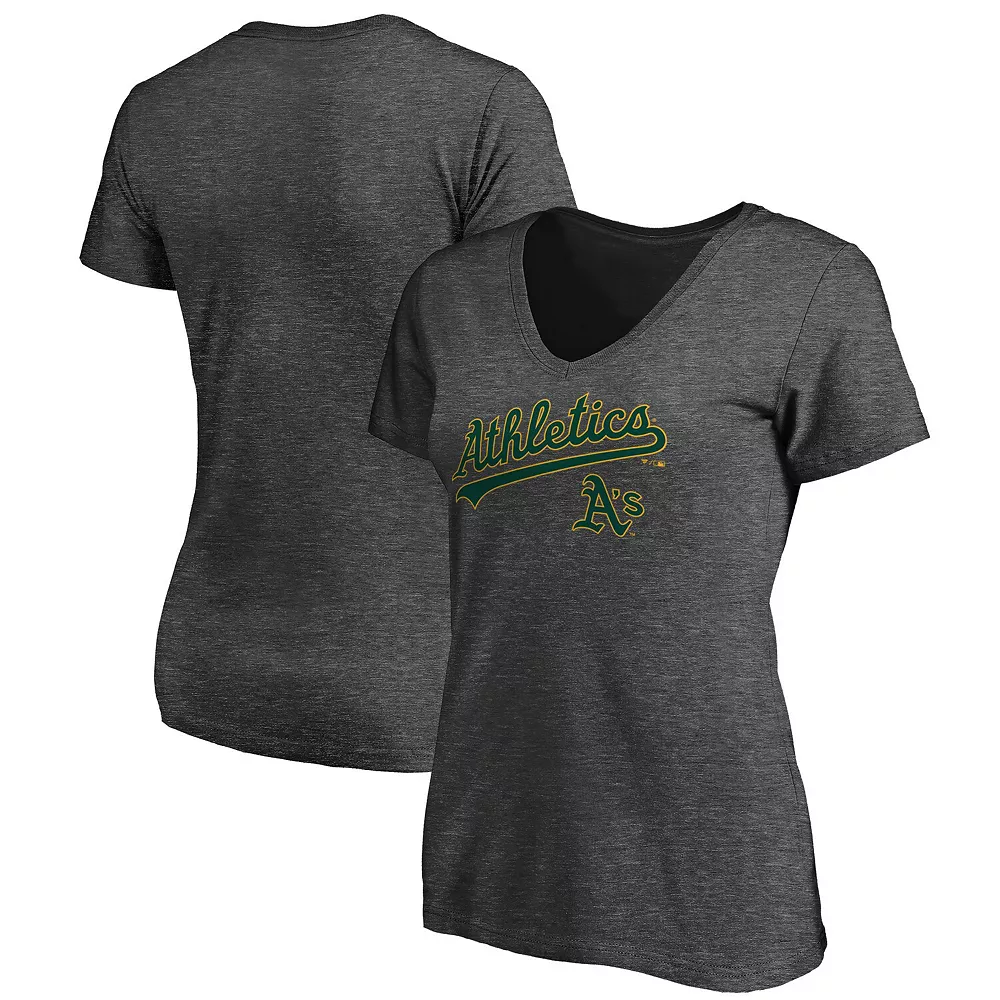 Women's Fanatics Branded Heathered Charcoal Oakland Athletics Team Logo Lockup V-Neck T-Shirt 3 Women's Fanatics Branded Heathered Charcoal Oakland Athletics Team Logo Lockup V-Neck T-Shirt