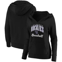 Women's Fanatics Branded Black Colorado Rockies Victory Script Crossover Neck Pullover Hoodie