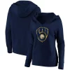 Women's Fanatics Branded Navy Milwaukee Brewers Core Team Crossover V-Neck Pullover Hoodie
