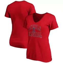 Women's Fanatics Branded Red Los Angeles Angels Victory Script V-Neck T-Shirt