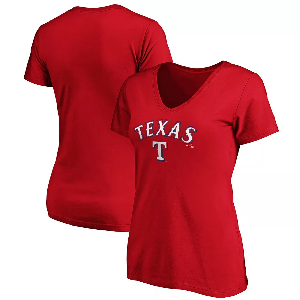Women's Fanatics Branded Red Texas Rangers Team Logo Lockup V-Neck T-Shirt 3 Women's Fanatics Branded Red Texas Rangers Team Logo Lockup V-Neck T-Shirt