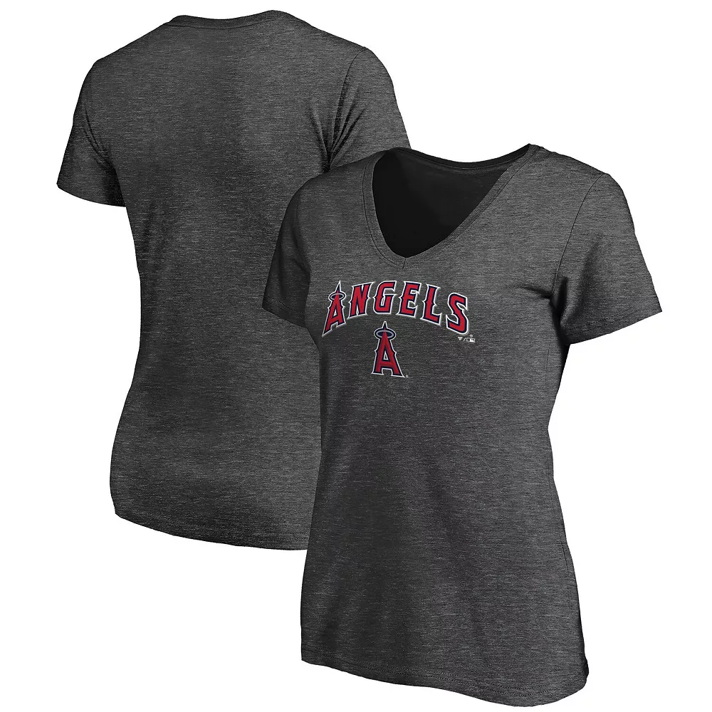Women's Fanatics Branded Heathered Charcoal Los Angeles Angels Team Logo Lockup V-Neck T-Shirt 4 Women's Fanatics Branded Heathered Charcoal Los Angeles Angels Team Logo Lockup V-Neck T-Shirt - Image 2