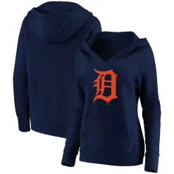 Women's Fanatics Branded Navy Detroit Tigers Official Logo Crossover V-Neck Pullover Hoodie -Fanatics Clothing Shop 5112754 ALT