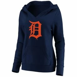 Women's Fanatics Branded Navy Detroit Tigers Official Logo Crossover V-Neck Pullover Hoodie -Fanatics Clothing Shop 5112754 ALT2