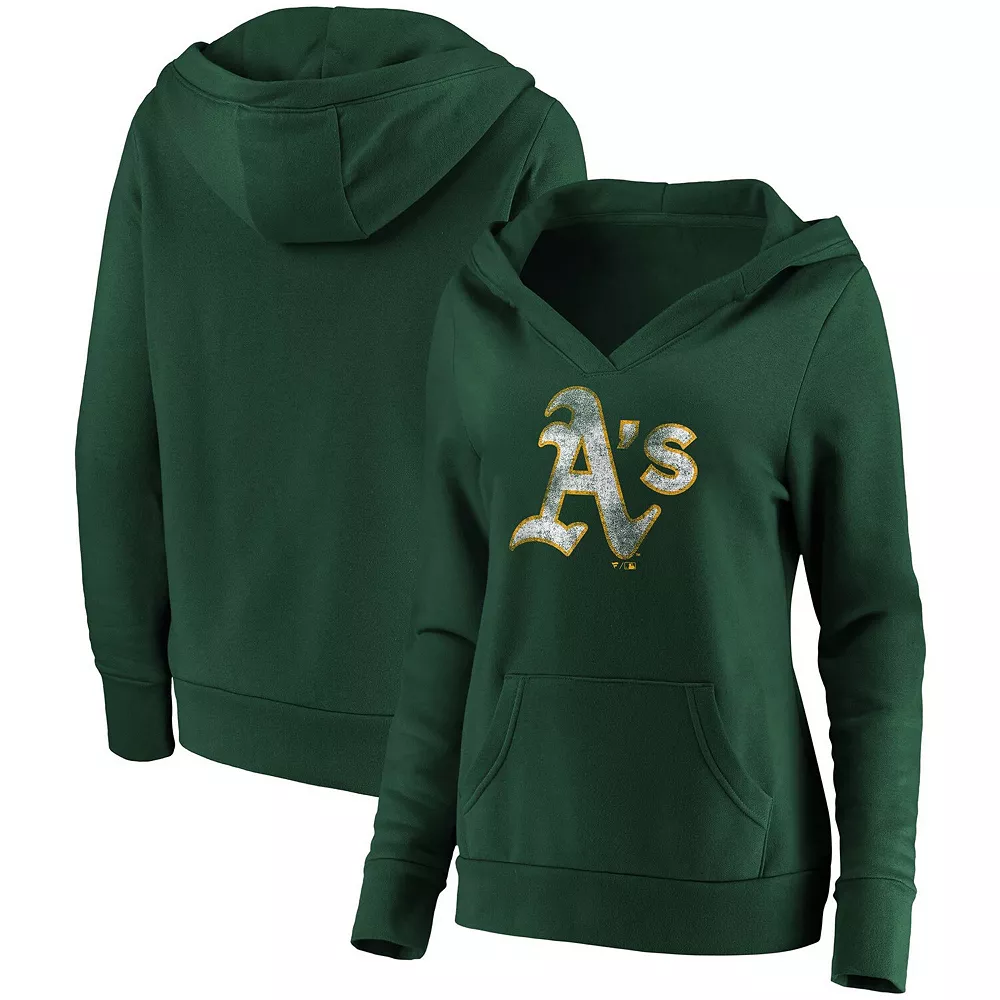 Women's Fanatics Branded Green Oakland Athletics Core Team Crossover V-Neck Pullover Hoodie 3 Women's Fanatics Branded Green Oakland Athletics Core Team Crossover V-Neck Pullover Hoodie