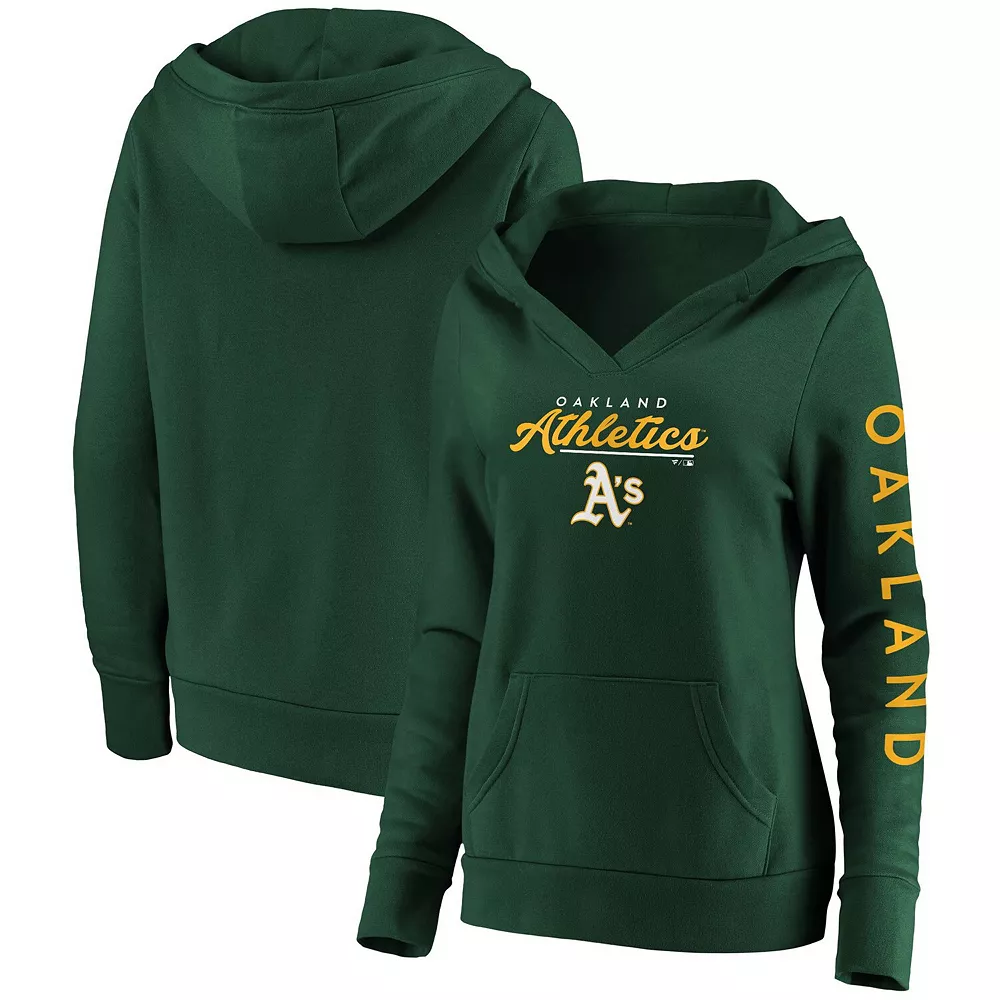 Women's Fanatics Branded Green Oakland Athletics Core High Class Crossover Pullover Hoodie 3 Women's Fanatics Branded Green Oakland Athletics Core High Class Crossover Pullover Hoodie