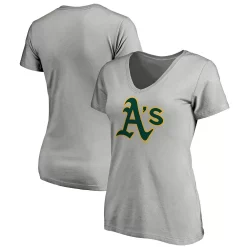 Women's Fanatics Branded Heathered Gray Oakland Athletics Core Official Logo V-Neck T-Shirt