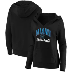 Women's Fanatics Branded Black Miami Marlins Victory Script Crossover Neck Pullover Hoodie