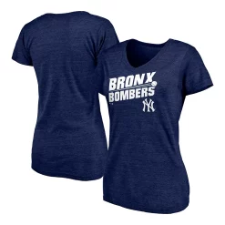 Women's Fanatics Branded Heathered Navy New York Yankees Hometown Pinstripe Tri-Blend V-Neck T-Shirt -Fanatics Clothing Shop 5113188 ALT