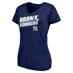 Women's Fanatics Branded Heathered Navy New York Yankees Hometown Pinstripe Tri-Blend V-Neck T-Shirt -Fanatics Clothing Shop 5113188 ALT2