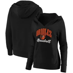 Women's Fanatics Branded Black Baltimore Orioles Victory Script Crossover Neck Pullover Hoodie
