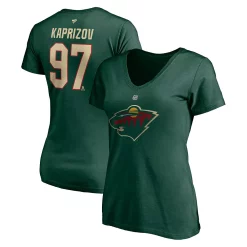 Women's Fanatics Branded Kirill Kaprizov Green Minnesota Wild Authentic Stack Name & Number V-Neck T-Shirt
