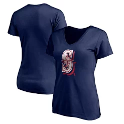 Women's Fanatics Branded Navy Seattle Mariners Red White & Team V-Neck T-Shirt