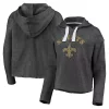 Women's Fanatics Branded Heathered Charcoal New Orleans Saints Historic Logo Sport Resort Vintage Arc Cropped Raw Edge Pullover Hoodie -Fanatics Clothing Shop 5248510