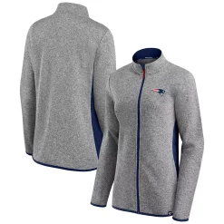 Women's Fanatics Branded Heathered Gray/Navy New England Patriots Block Party Primary Logo Full-Zip Jacket