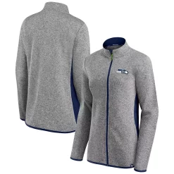Women's Fanatics Branded Heathered Gray/College Navy Seattle Seahawks Block Party Primary Logo Full-Zip Jacket