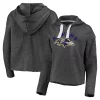 Women's Fanatics Branded Heathered Charcoal Baltimore Ravens Historic Logo Sport Resort Vintage Arc Cropped Raw Edge Pullover Hoodie -Fanatics Clothing Shop 5248745