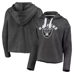 Women's Fanatics Branded Heathered Charcoal Las Vegas Raiders Historic Logo Sport Resort Vintage Arc Cropped Raw Edge Pullover Hoodie