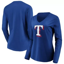 Women's Fanatics Branded Royal Texas Rangers Official Logo Long Sleeve V-Neck T-Shirt