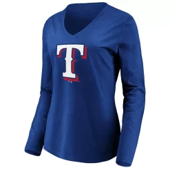 Women's Fanatics Branded Royal Texas Rangers Official Logo Long Sleeve V-Neck T-Shirt -Fanatics Clothing Shop 5249711 ALT2