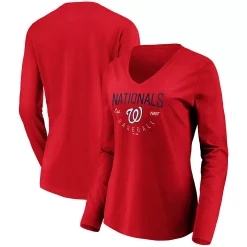 Women's Fanatics Branded Red Washington Nationals Core Live For It V-Neck Long Sleeve T-Shirt