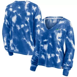 Women's Fanatics Branded White/Royal Seattle Seahawks Sport Resort Tie-Dye V-Neck Long Sleeve T-Shirt