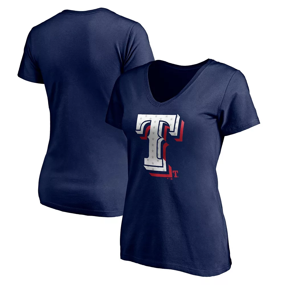 Women's Fanatics Branded Navy Texas Rangers Red White & Team V-Neck T-Shirt 3 Women's Fanatics Branded Navy Texas Rangers Red White & Team V-Neck T-Shirt