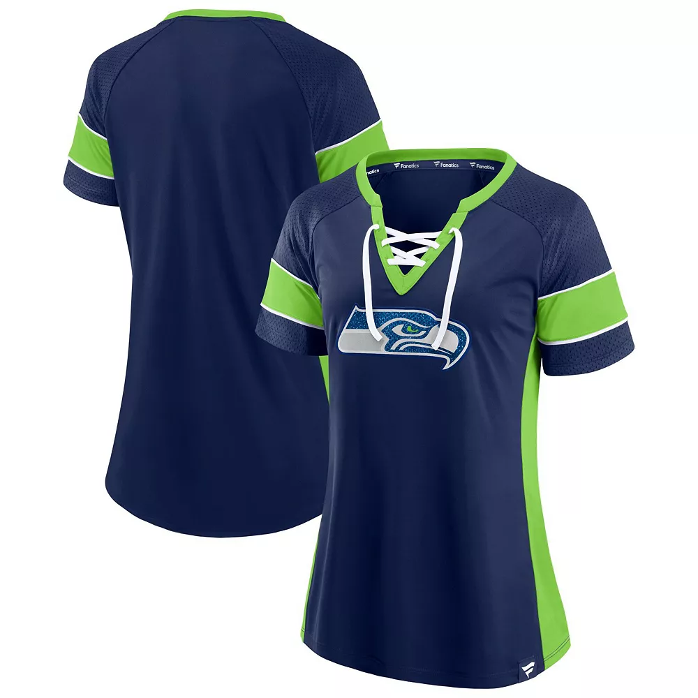 Women's Fanatics Branded College Navy/Neon Green Seattle Seahawks Team Draft Me Lace-Up Raglan T-Shirt 3 Women's Fanatics Branded College Navy/Neon Green Seattle Seahawks Team Draft Me Lace-Up Raglan T-Shirt