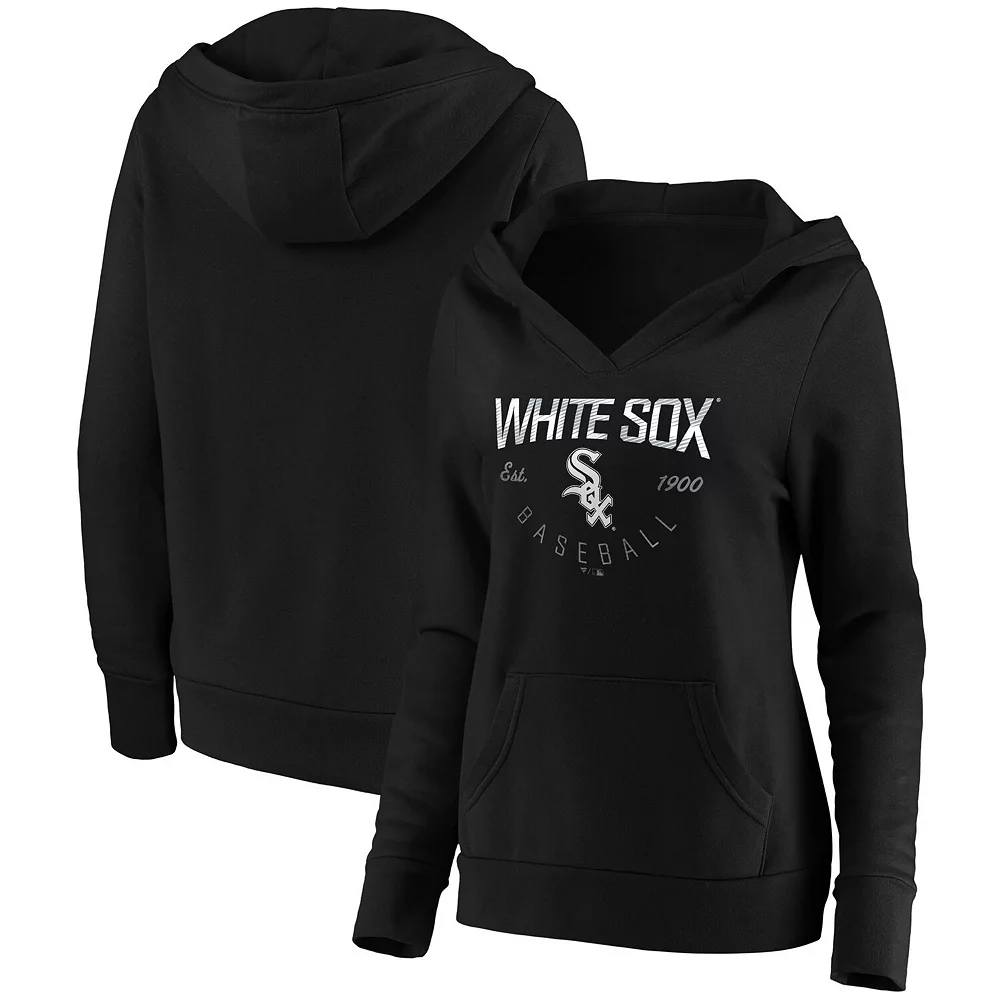 Women's Fanatics Branded Black Chicago White Sox Core Live For It V-Neck Pullover Hoodie 3 Women's Fanatics Branded Black Chicago White Sox Core Live For It V-Neck Pullover Hoodie