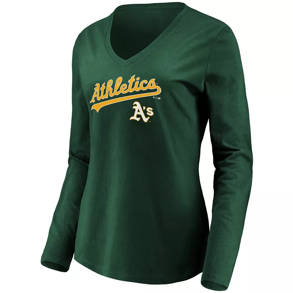 Women's Fanatics Branded Green Oakland Athletics Core Team Lockup Long Sleeve V-Neck T-Shirt 5 Women's Fanatics Branded Green Oakland Athletics Core Team Lockup Long Sleeve V-Neck T-Shirt - Image 3