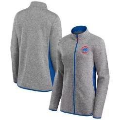 Women's Fanatics Branded Heathered Charcoal Chicago Cubs Primary Logo Fleece Full-Zip Jacket
