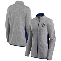 Women's Fanatics Branded Heathered Charcoal Milwaukee Brewers Primary Logo Fleece Full-Zip Jacket -Fanatics Clothing Shop 5251588 ALT