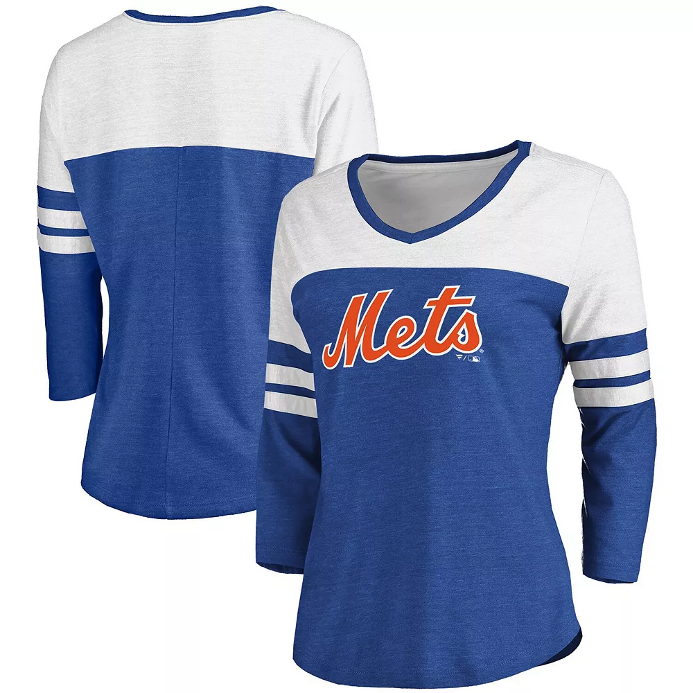 Women's Fanatics Branded Heathered Royal/White New York Mets Official Wordmark 3/4 Sleeve V-Neck T-Shirt 3 Women's Fanatics Branded Heathered Royal/White New York Mets Official Wordmark 3/4 Sleeve V-Neck T-Shirt