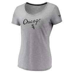 Women's Fanatics Branded Gray Chicago White Sox Wordmark & Logo Space-Dye V-Neck T-Shirt -Fanatics Clothing Shop 5322716 ALT2