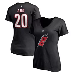 Women's Fanatics Branded Sebastian Aho Black Carolina Hurricanes Alternate Authentic Stack Name & Number V-Neck T-Shirt