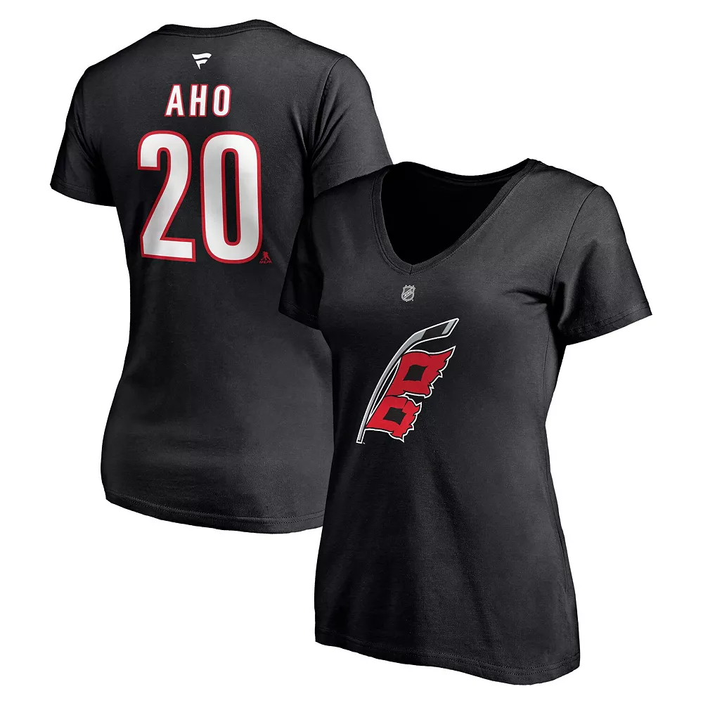 Women's Fanatics Branded Sebastian Aho Black Carolina Hurricanes Alternate Authentic Stack Name & Number V-Neck T-Shirt 3 Women's Fanatics Branded Sebastian Aho Black Carolina Hurricanes Alternate Authentic Stack Name & Number V-Neck T-Shirt