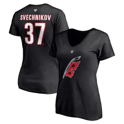 Women's Fanatics Branded Andrei Svechnikov Black Carolina Hurricanes Alternate Authentic Stack Name & Number V-Neck T-Shirt