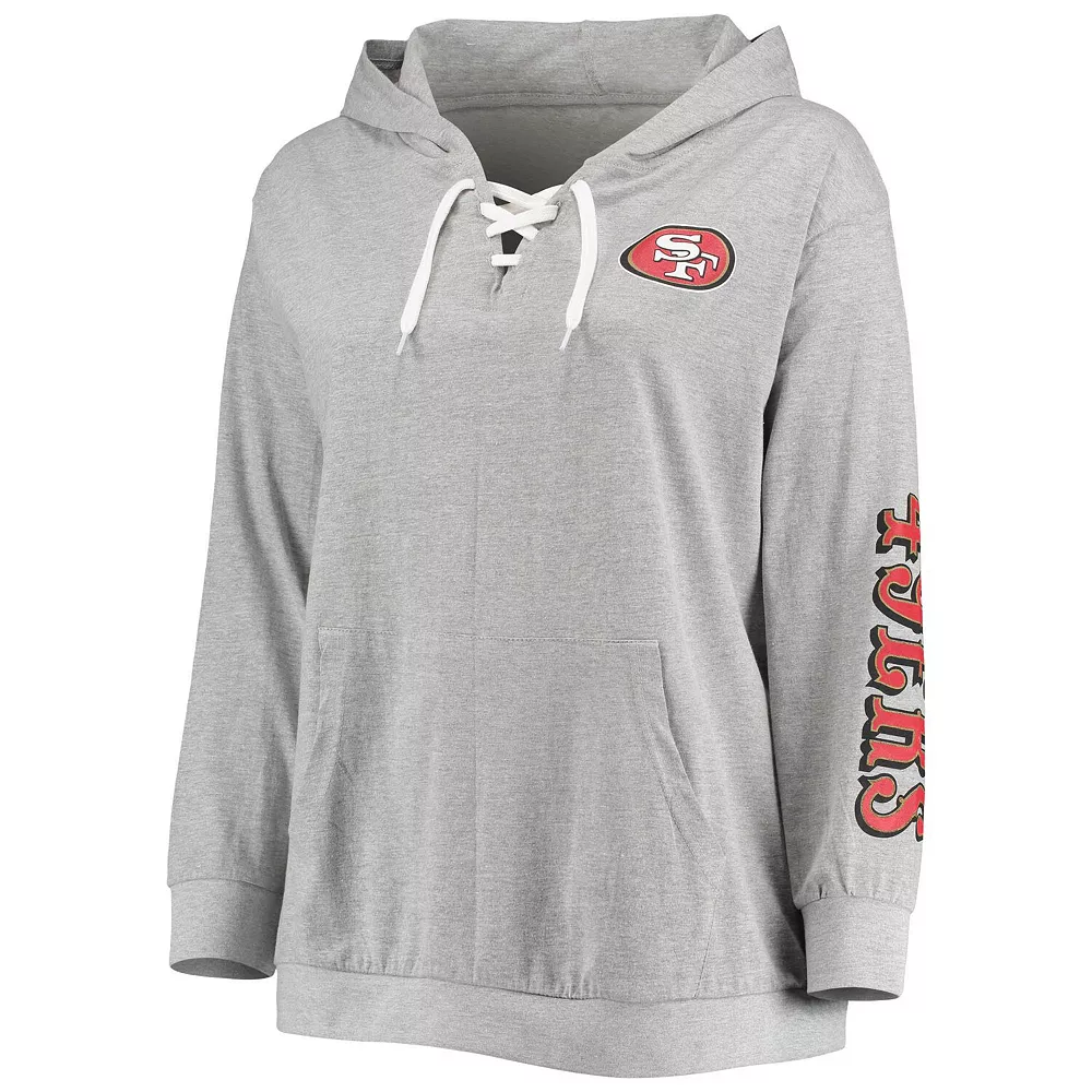 Women's Fanatics Branded Heathered Gray San Francisco 49ers Plus Size Lace-Up Pullover Hoodie 5 Women's Fanatics Branded Heathered Gray San Francisco 49ers Plus Size Lace-Up Pullover Hoodie - Image 3