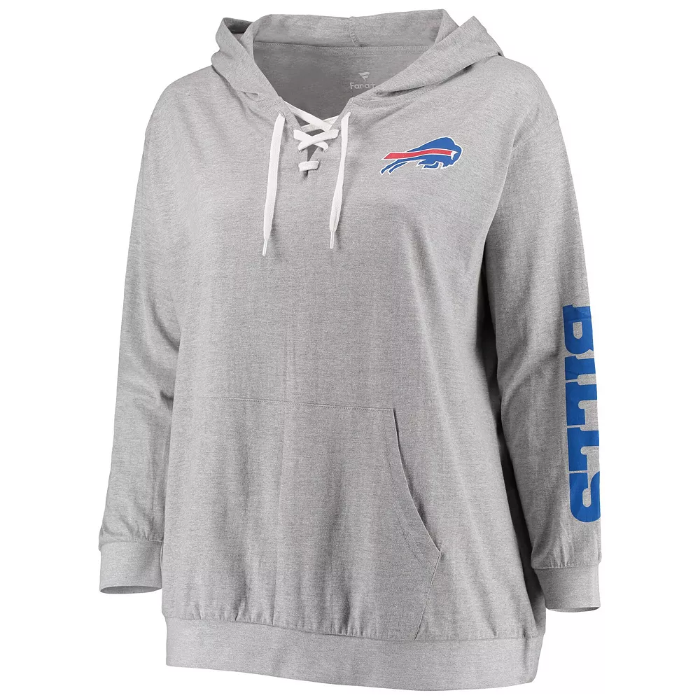 Women's Fanatics Branded Heathered Gray Buffalo Bills Plus Size Lace-Up Pullover Hoodie 5 Women's Fanatics Branded Heathered Gray Buffalo Bills Plus Size Lace-Up Pullover Hoodie - Image 3