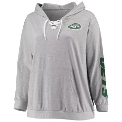 Women's Fanatics Branded Heathered Gray New York Jets Plus Size Lace-Up Pullover Hoodie -Fanatics Clothing Shop 5366194 ALT2