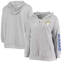 Women's Fanatics Branded Heathered Gray Los Angeles Rams Plus Size Lace-Up Pullover Hoodie -Fanatics Clothing Shop 5366202 ALT