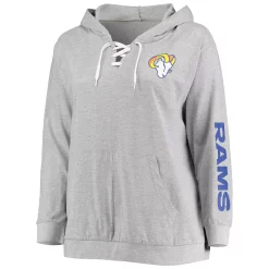 Women's Fanatics Branded Heathered Gray Los Angeles Rams Plus Size Lace-Up Pullover Hoodie -Fanatics Clothing Shop 5366202 ALT2