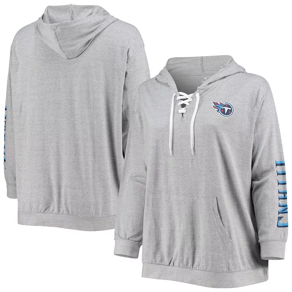 Women's Fanatics Branded Heathered Gray Tennessee Titans Plus Size Lace-Up Pullover Hoodie 3 Women's Fanatics Branded Heathered Gray Tennessee Titans Plus Size Lace-Up Pullover Hoodie