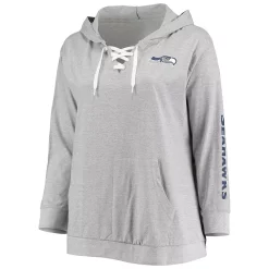 Women's Fanatics Branded Heathered Gray Seattle Seahawks Plus Size Lace-Up Pullover Hoodie -Fanatics Clothing Shop 5366283 ALT2