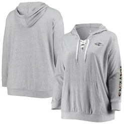 Women's Fanatics Branded Heathered Gray Baltimore Ravens Plus Size Lace-Up Pullover Hoodie -Fanatics Clothing Shop 5366450 ALT