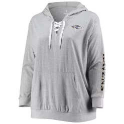 Women's Fanatics Branded Heathered Gray Baltimore Ravens Plus Size Lace-Up Pullover Hoodie -Fanatics Clothing Shop 5366450 ALT2