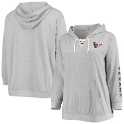 Women's Fanatics Branded Heathered Gray Houston Texans Plus Size Lace-Up Pullover Hoodie