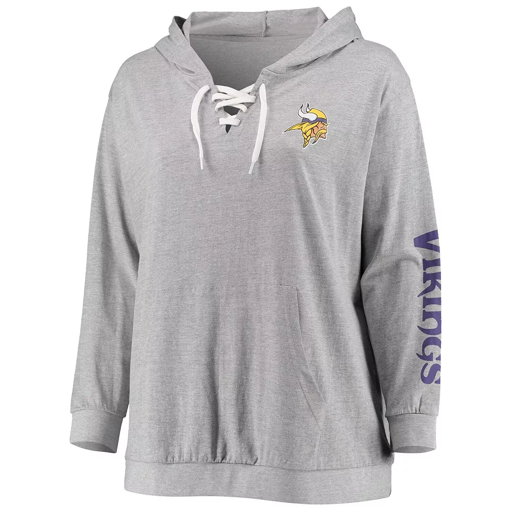 Women's Fanatics Branded Heathered Gray Minnesota Vikings Plus Size Lace-Up Pullover Hoodie 5 Women's Fanatics Branded Heathered Gray Minnesota Vikings Plus Size Lace-Up Pullover Hoodie - Image 3