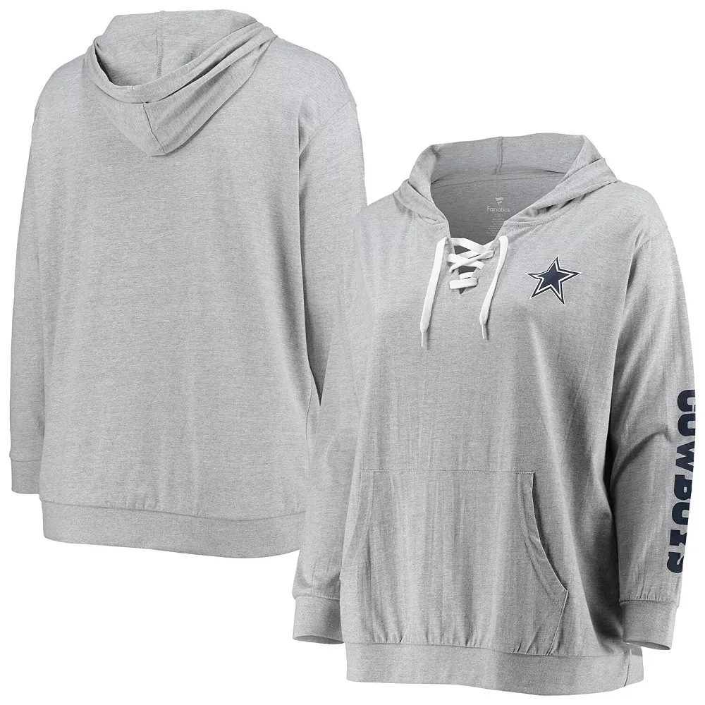 Women's Fanatics Branded Heathered Gray Dallas Cowboys Plus Size Lace-Up Pullover Hoodie 4 Women's Fanatics Branded Heathered Gray Dallas Cowboys Plus Size Lace-Up Pullover Hoodie - Image 2